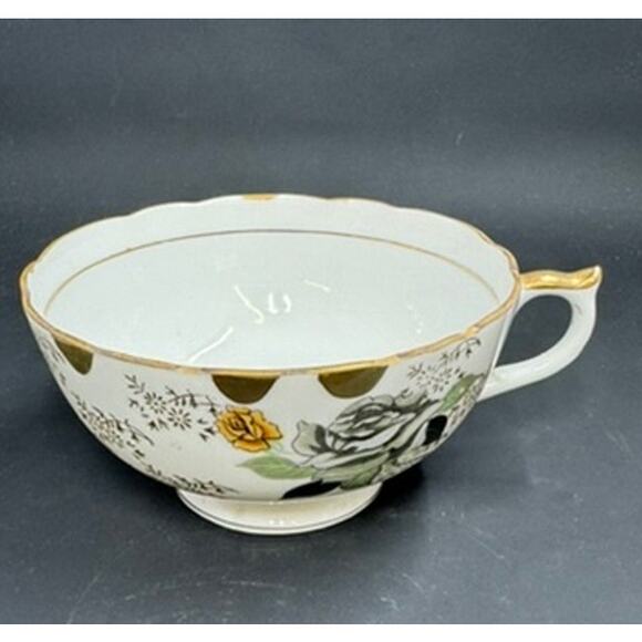 Tea cup and Saucer set grey, black and gold roses - Picture 7 of 16